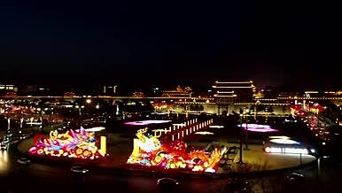 西安城墙永宁门南门夜景航拍花灯视频的预览图
